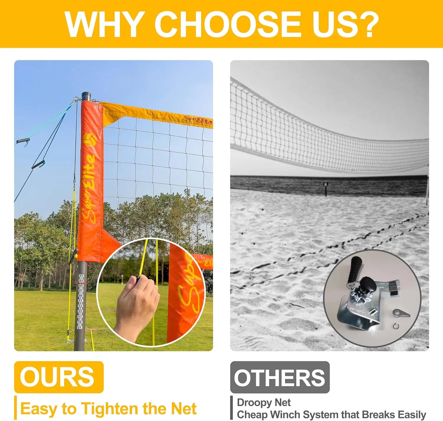 Portable Professional Volleyball Net with Aluminum Poles for Outdoor Backyard Heavy Duty Set Easy Tensioning System, Adjustable Height, Scoring, 32 ft Regulation