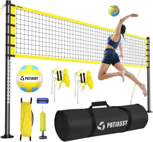 Portable Volleyball Net Set for Backyard, Beach & Outdoor - Regulation Size, Height-Adjustable Poles, PU Volleyball with Pump, Carrying Bag
