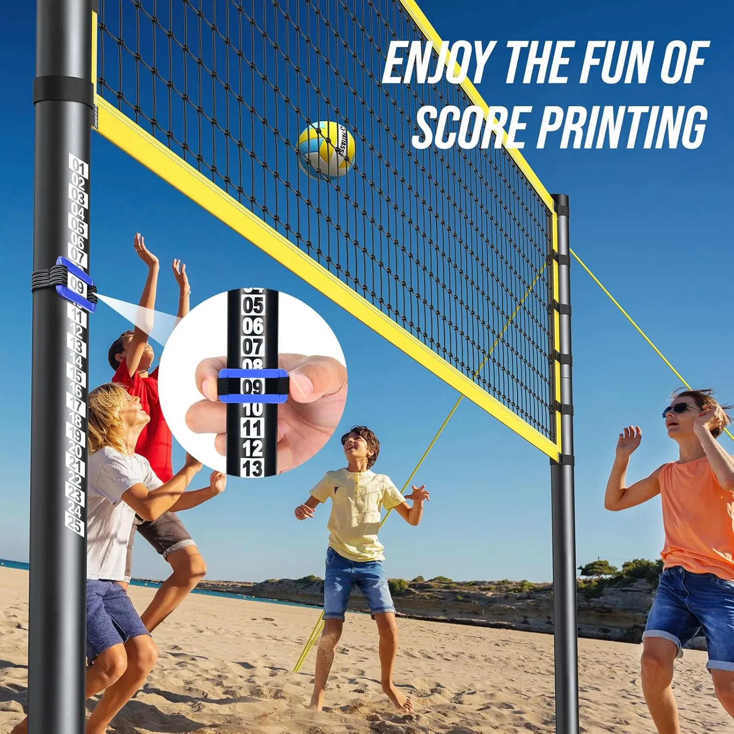 Portable Volleyball Net Set for Backyard, Beach & Outdoor - Regulation Size, Height-Adjustable Poles, PU Volleyball with Pump, Carrying Bag