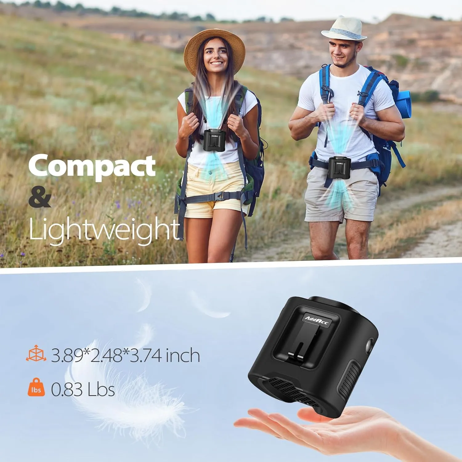 Portable Waist Fan - 14500mAh Rechargeable Battery, 67Hrs Cooling Belt Fan, 5 Powerful Speed & 360° Rotatable, Hands-Free Clip On Waist With LED Light for Work Gift Camping Travel Outdoor