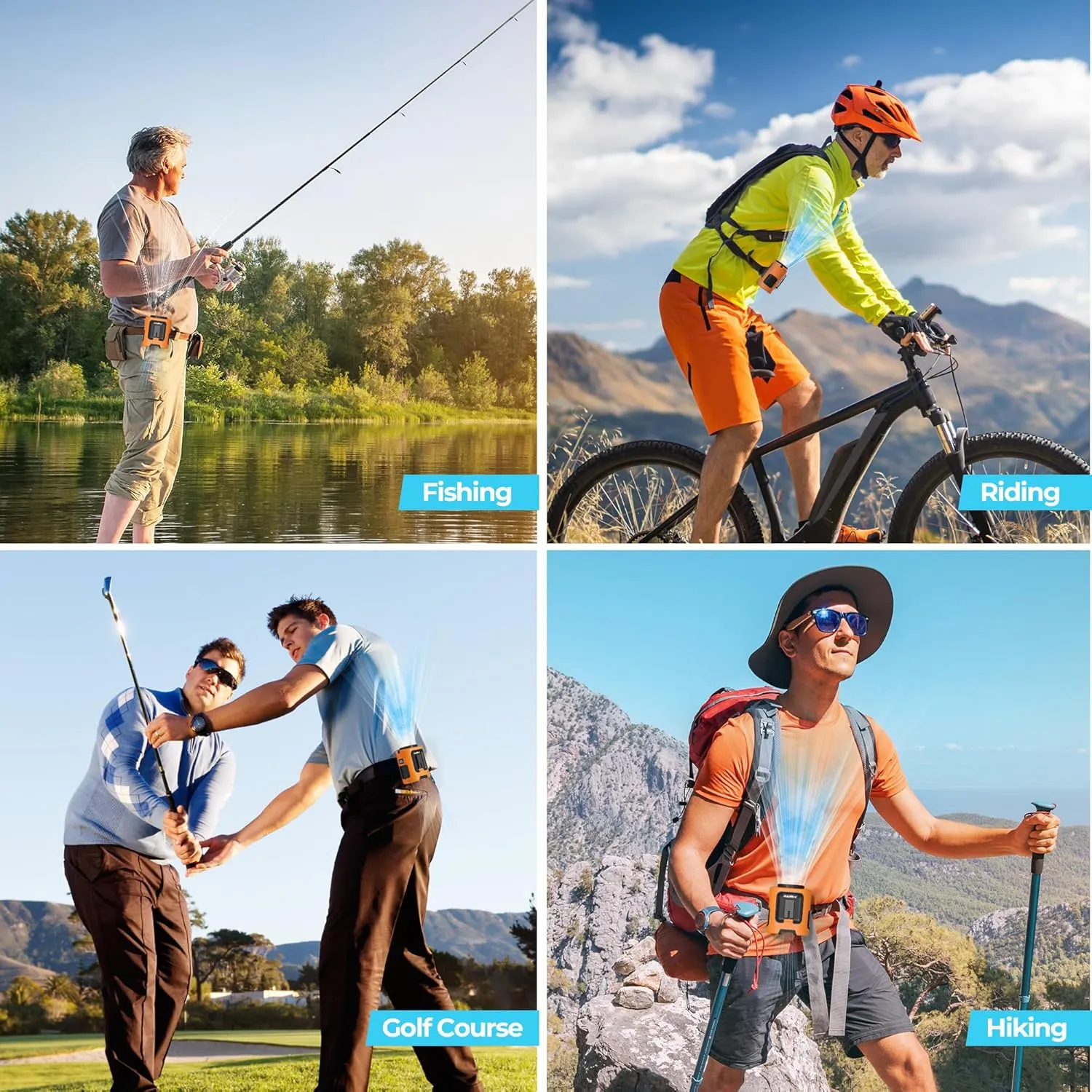 Portable Waist Fan, 4 Speeds 13000RPM Strong Airflow, Clip On Belt & Rechargeable, Battery Operated 24Hrs, Battery Power, Hands-Free Personal Shirt Fan for Outdoor Jobsite Camping Travel