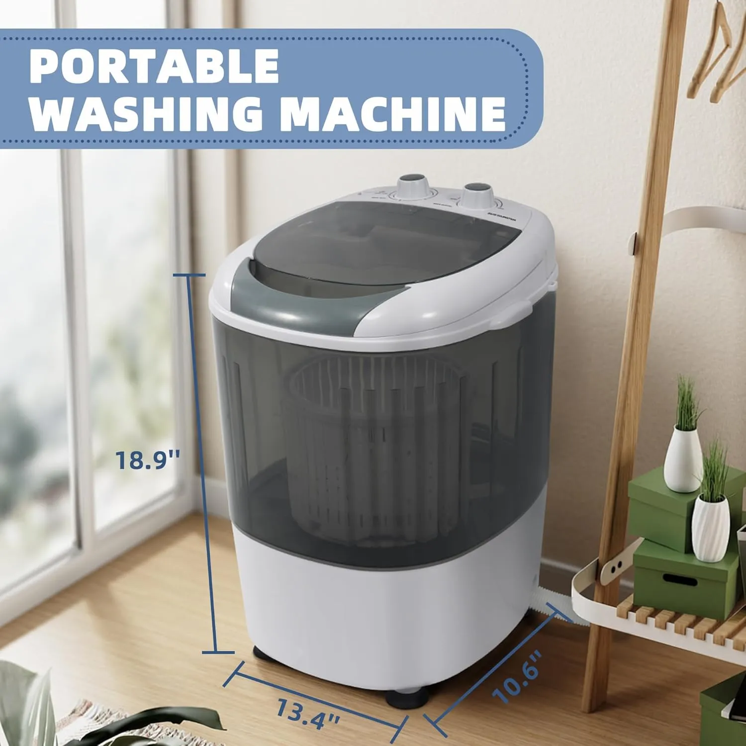 Portable Washing Machine 5.5 lbs Capacity Rotary Timer Controller, Compact Laundry for Home, Apartment, RV, White/Gray