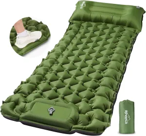 POWERLIX Camping Sleeping Pad with Built in Pillow, Ultralight Camping Mattress Airpad for Outdoor Backpacking Hiking Travelling, Compact Self Inflating Camping Mat, Foot Pump to Inflate