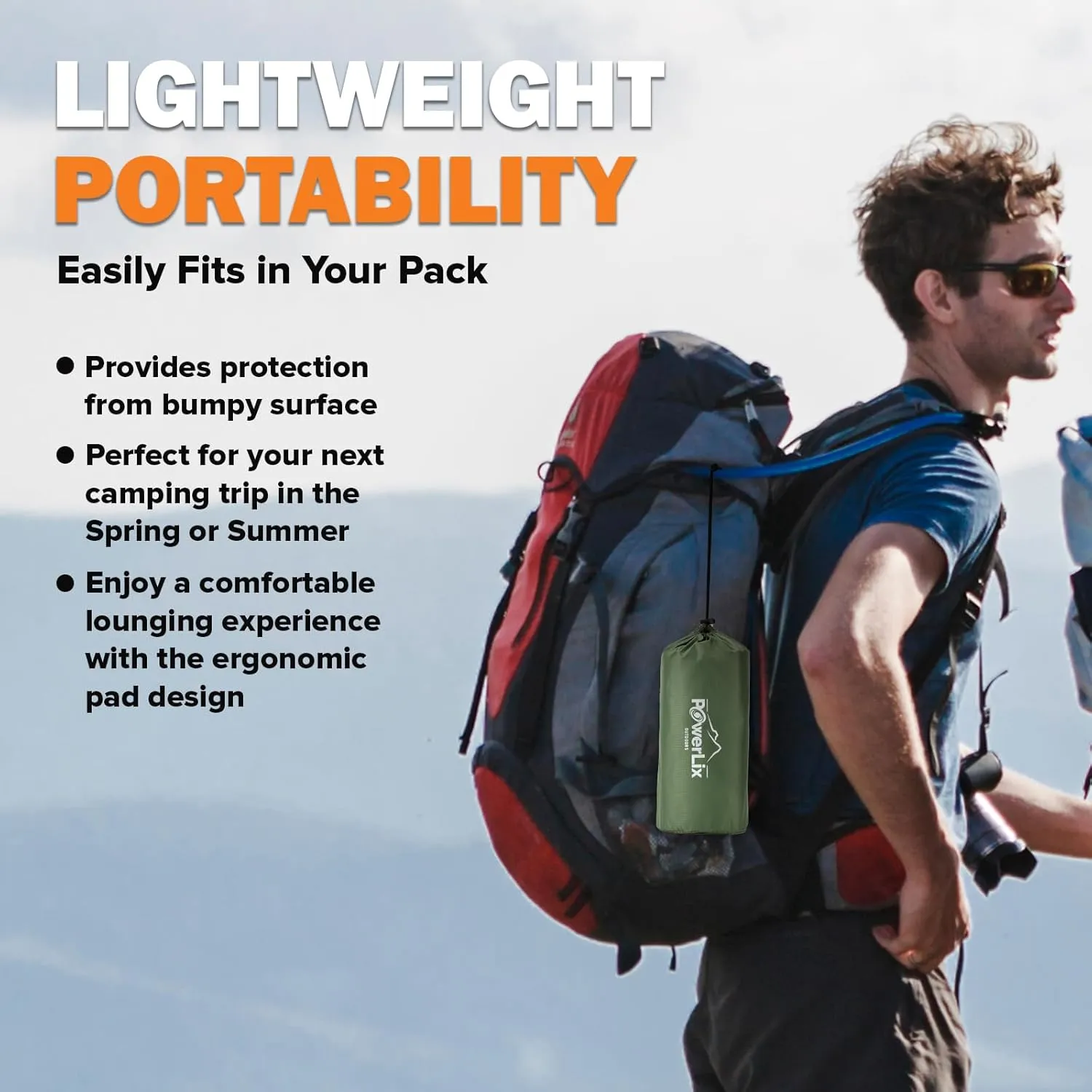 POWERLIX Camping Sleeping Pad with Built in Pillow, Ultralight Camping Mattress Airpad for Outdoor Backpacking Hiking Travelling, Compact Self Inflating Camping Mat, Foot Pump to Inflate