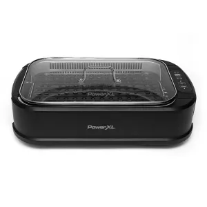 PowerXL Smokeless Grill Family Size- with Tempered Glass Lid with Interchangeable Grill and Griddle Plate and Turbo Speed Smoke Extractor Technology 22.1' X13.2' X 6.1