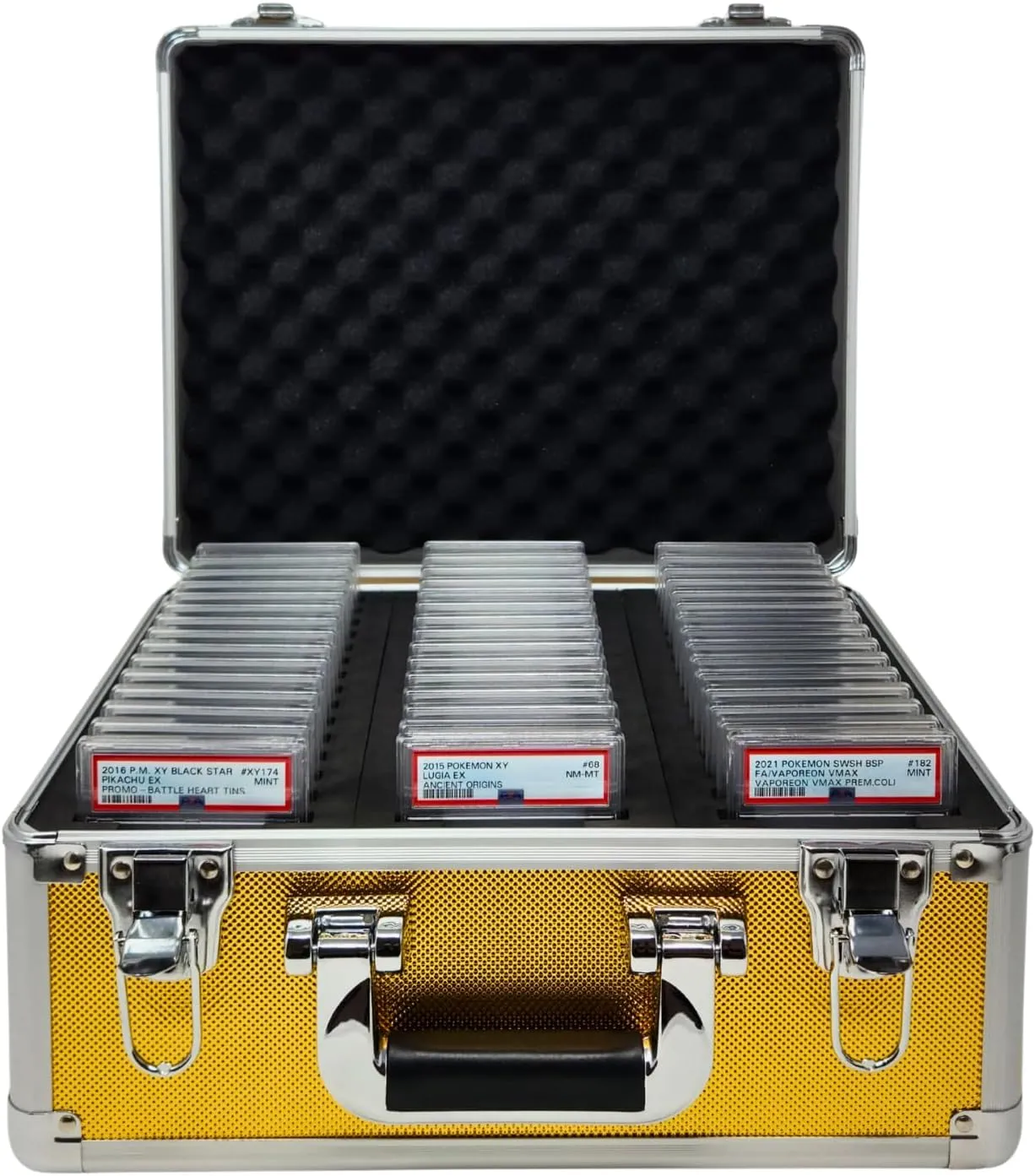 Precision Metal Slab Case – Holds 45 Graded Sports and Trading Cards – Durable Aluminum Storage Box for PSA, BGS, CGC Slabs – XL-45 Gold