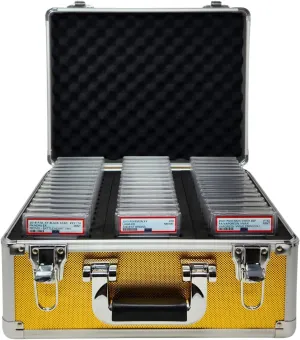 Precision Metal Slab Case – Holds 45 Graded Sports and Trading Cards – Durable Aluminum Storage Box for PSA, BGS, CGC Slabs – XL-45 Gold
