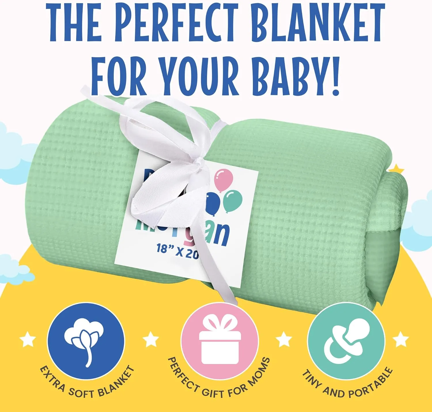 Premium Thermal Waffle Baby Blanket - Small Blanket for Newborns & Infants - Soft Mini Comfort Blankie - Ideal for Strollers, Travel and Cuddling - Mint, Nylon Trim (18" x 20")