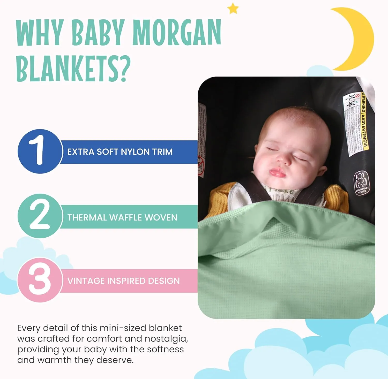 Premium Thermal Waffle Baby Blanket - Small Blanket for Newborns & Infants - Soft Mini Comfort Blankie - Ideal for Strollers, Travel and Cuddling - Mint, Nylon Trim (18" x 20")