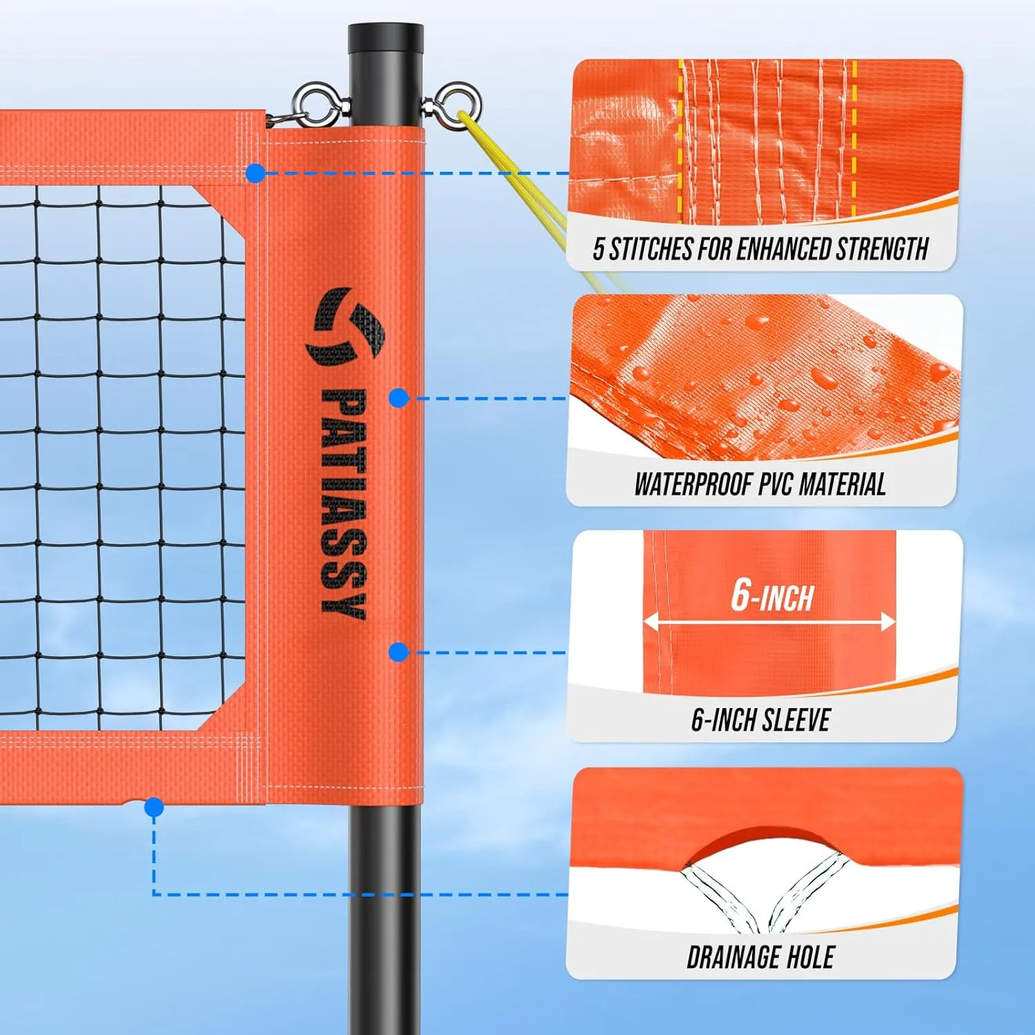 Professional Volleyball Net for Backyard with Adjustable Aluminum Poles and Steel Wire Rope Heavy Duty Outdoor Portable Volleyball Set with Anti-Sag Winch System and 2 Inch Boundary Line