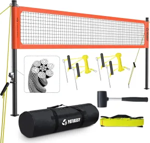 Professional Volleyball Net for Backyard with Adjustable Aluminum Poles and Steel Wire Rope Heavy Duty Outdoor Portable Volleyball Set with Anti-Sag Winch System and 2 Inch Boundary Line