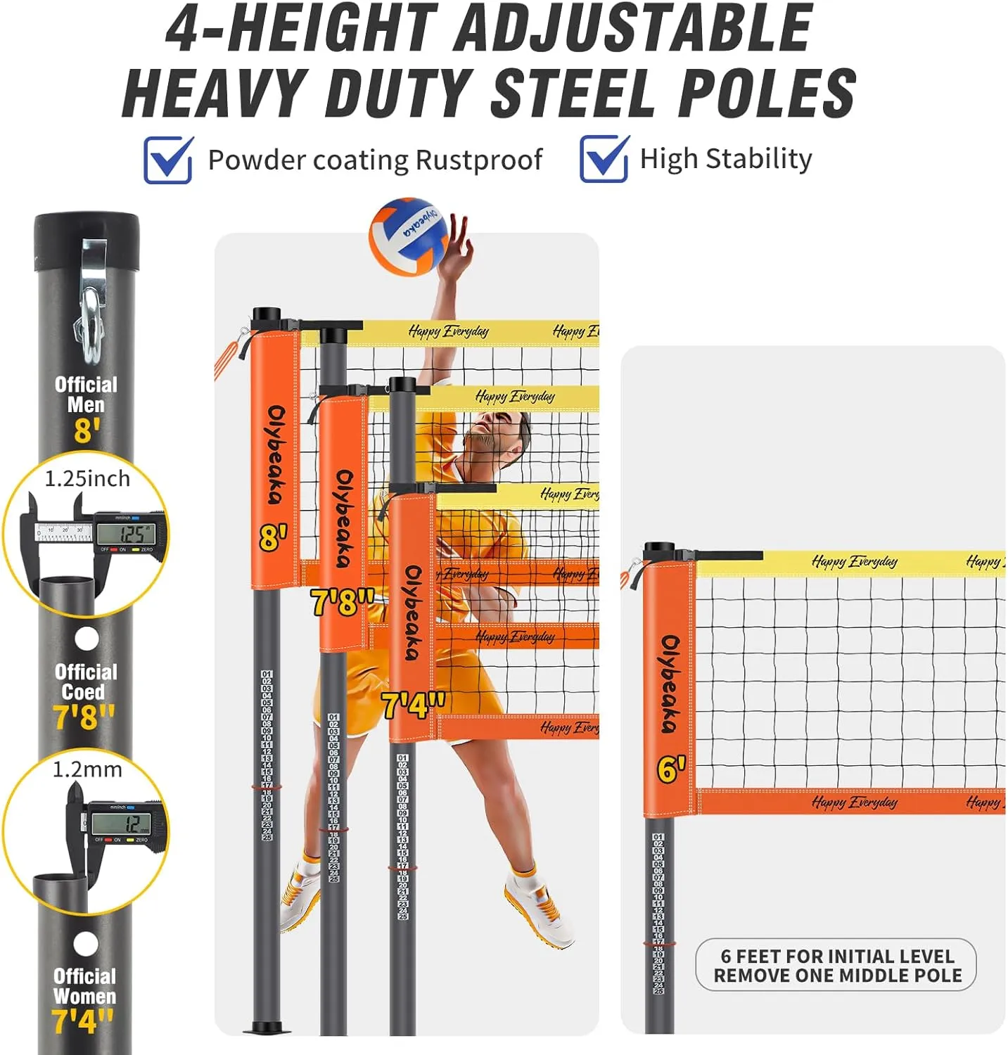Professional Volleyball Net Set for Backyard Beach,Outdoor Height Adjustable Volleyball Net System with Heavy Duty Poles, Durable Net, PU Volleyball & Pump, Carry Bag