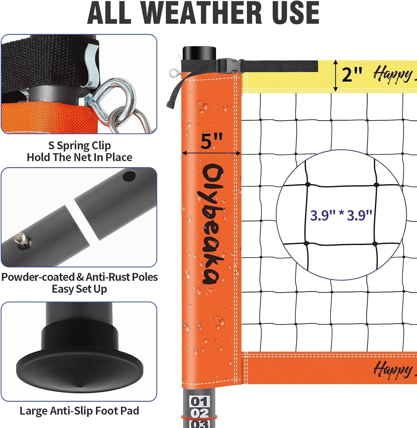 Professional Volleyball Net Set for Backyard Beach,Outdoor Height Adjustable Volleyball Net System with Heavy Duty Poles, Durable Net, PU Volleyball & Pump, Carry Bag