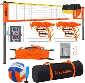 Professional Volleyball Net Set for Backyard Beach,Outdoor Height Adjustable Volleyball Net System with Heavy Duty Poles, Durable Net, PU Volleyball & Pump, Carry Bag