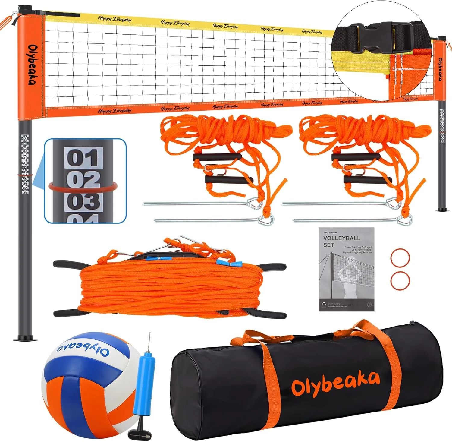 Professional Volleyball Net Set for Backyard Beach,Outdoor Height Adjustable Volleyball Net System with Heavy Duty Poles, Durable Net, PU Volleyball & Pump, Carry Bag
