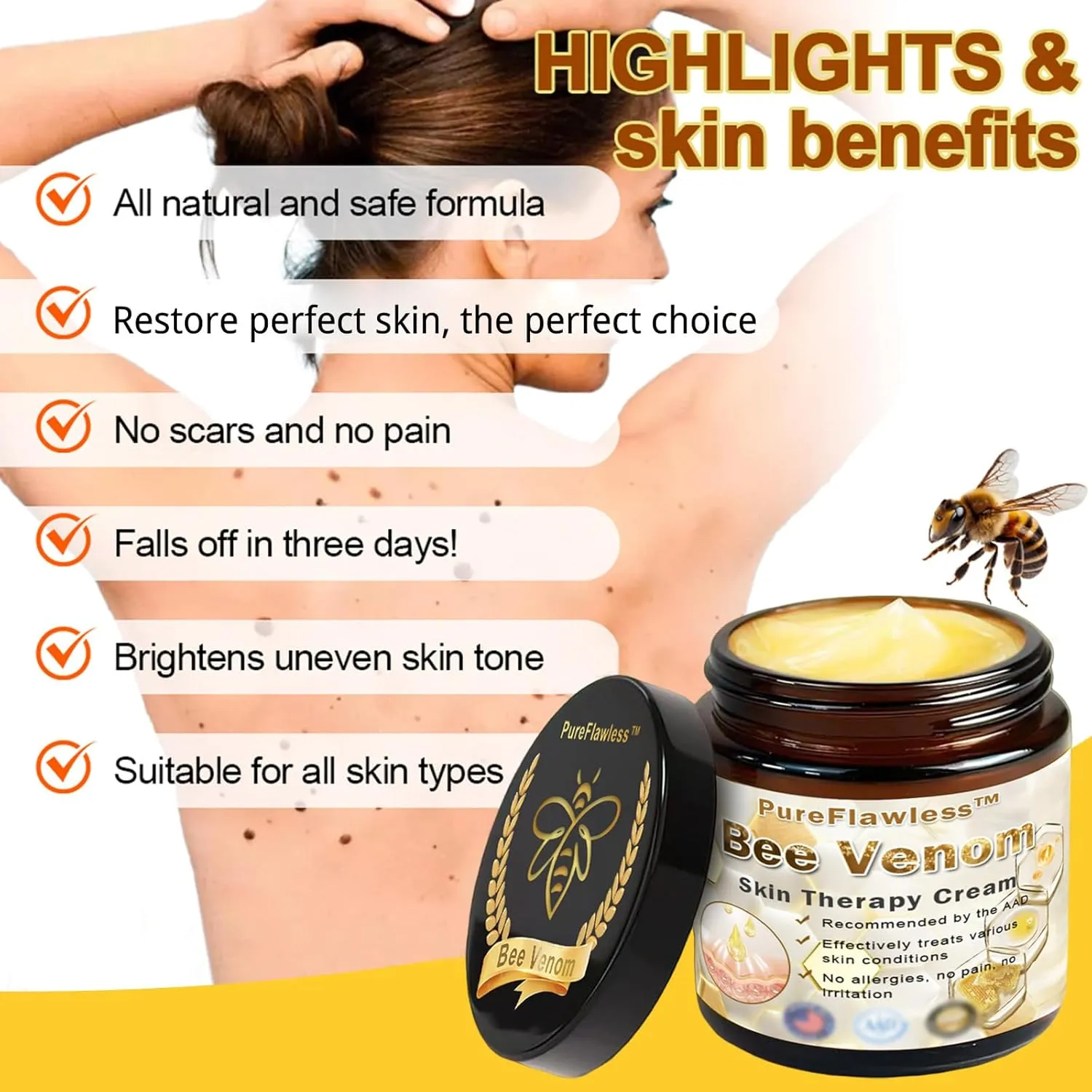 PureFlawless All-Body Powerful Skin Treatment Cream, PureFlawless Bee Venom Skin Treatment Cream, Body Blemish Repairing Skin Cream -50ML, Bee Venom Body Cream, Bee Venom Cream for All Skin Types (4)