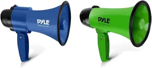 Pyle Compact Battery-Operated Megaphone with Siren (Blue) and Pyle Portable Megaphone Speaker Siren Bullhorn (Green)