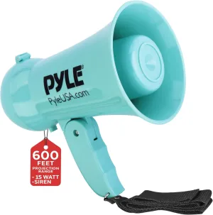 Pyle Portable Megaphone - Battery Operated Horn Loudspeaker with Siren, Built-in Dynamic Microphone and Speaker, Adjustable Volume Control, Talk, and Siren Switch (Turquoise)