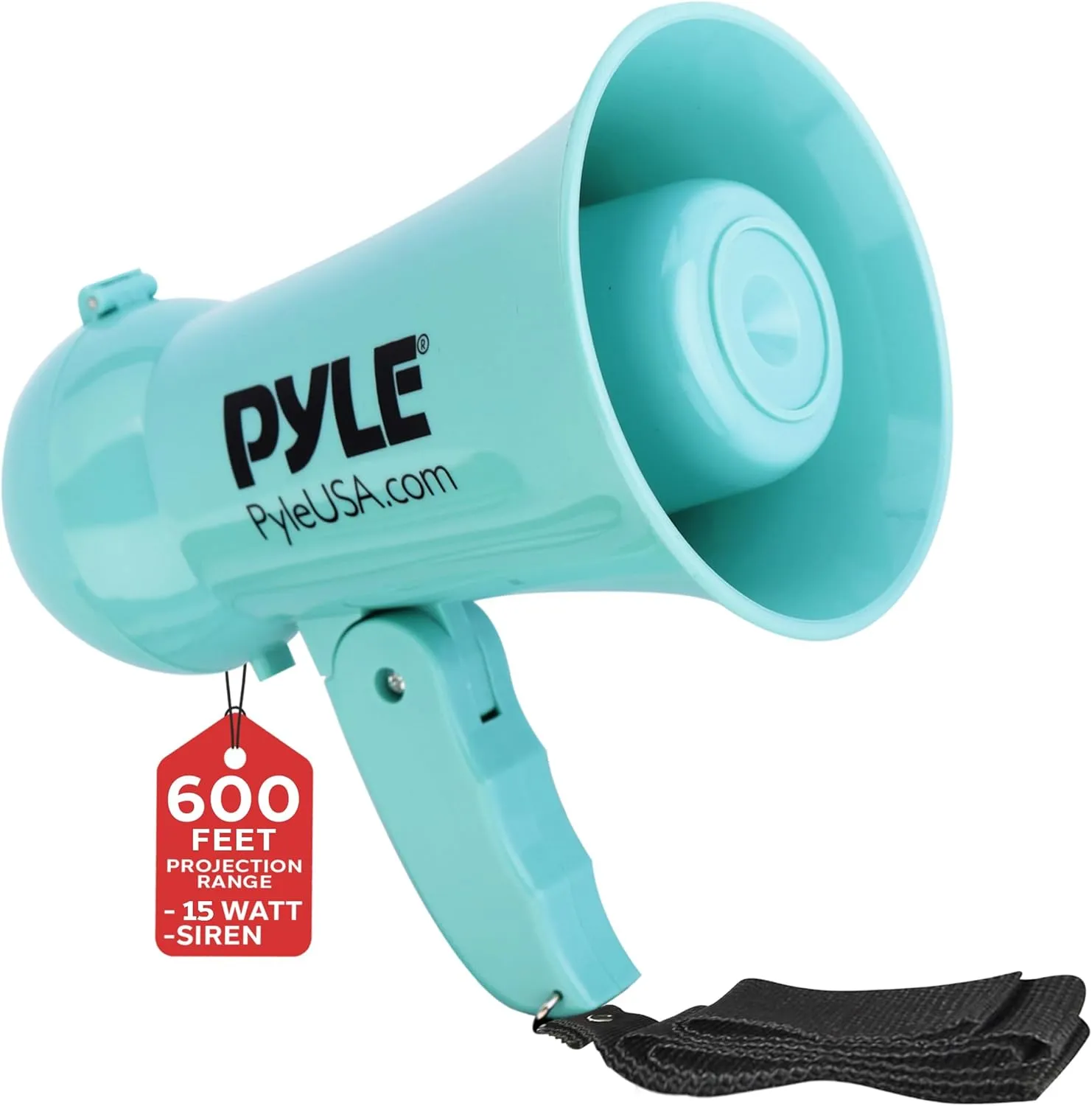 Pyle Portable Megaphone - Battery Operated Horn Loudspeaker with Siren, Built-in Dynamic Microphone and Speaker, Adjustable Volume Control, Talk, and Siren Switch (Turquoise)