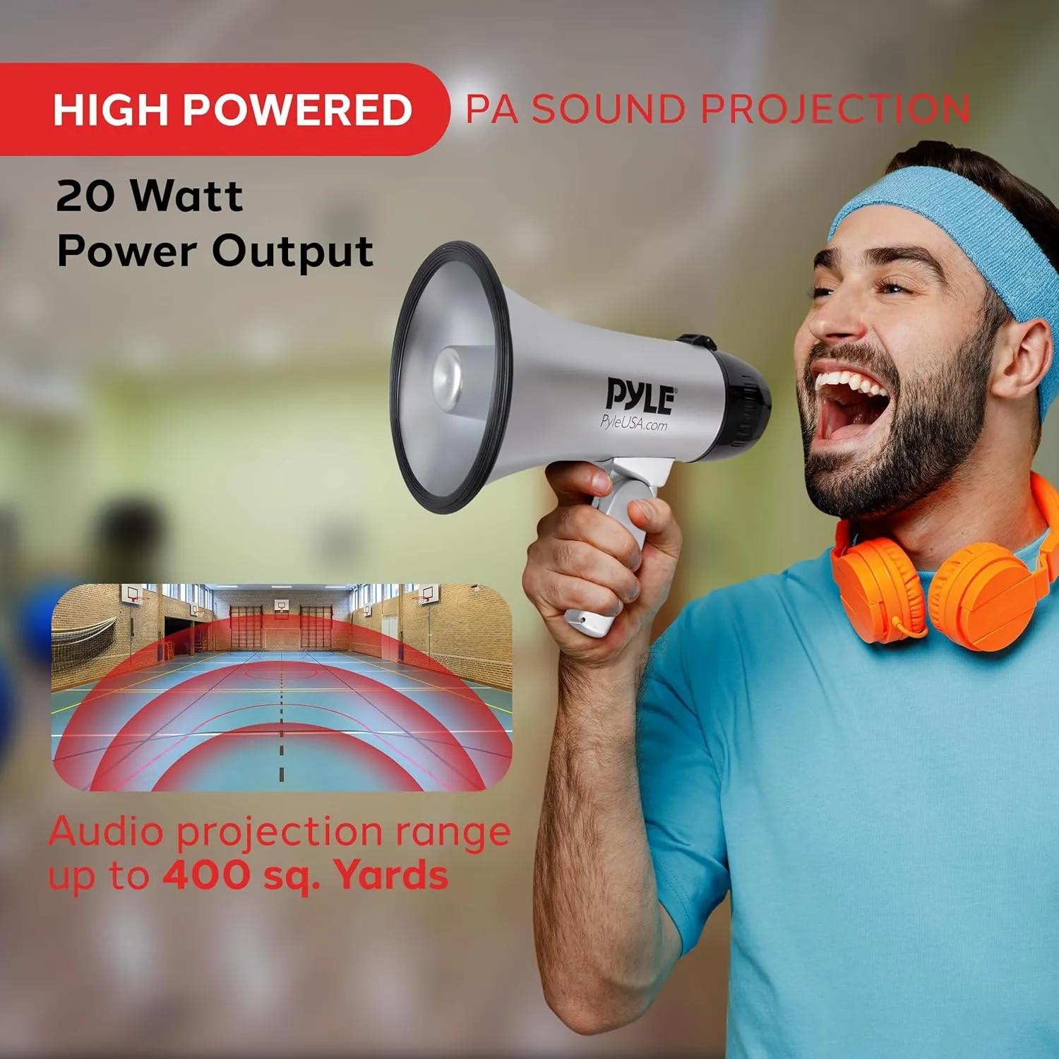 PYLE-PRO Portable Megaphone Speaker Siren Bullhorn - Compact and Battery Operated with 20 Watt Power, Microphone, 2 Modes, PA Sound and Foldable Handle for Cheerleading & Police Use-PMP23SL (Silver)
