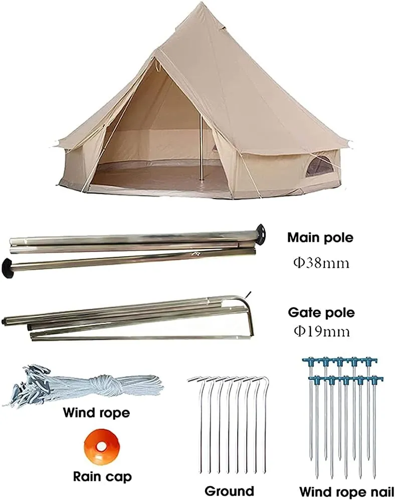 Pyramid Tent Tipi Indian Tent with Sun Shelter 3-4 People Family Tent Outdoor Camping Cotton Tent Luxury Yurt Tent for Mountaineering Hiking Camping