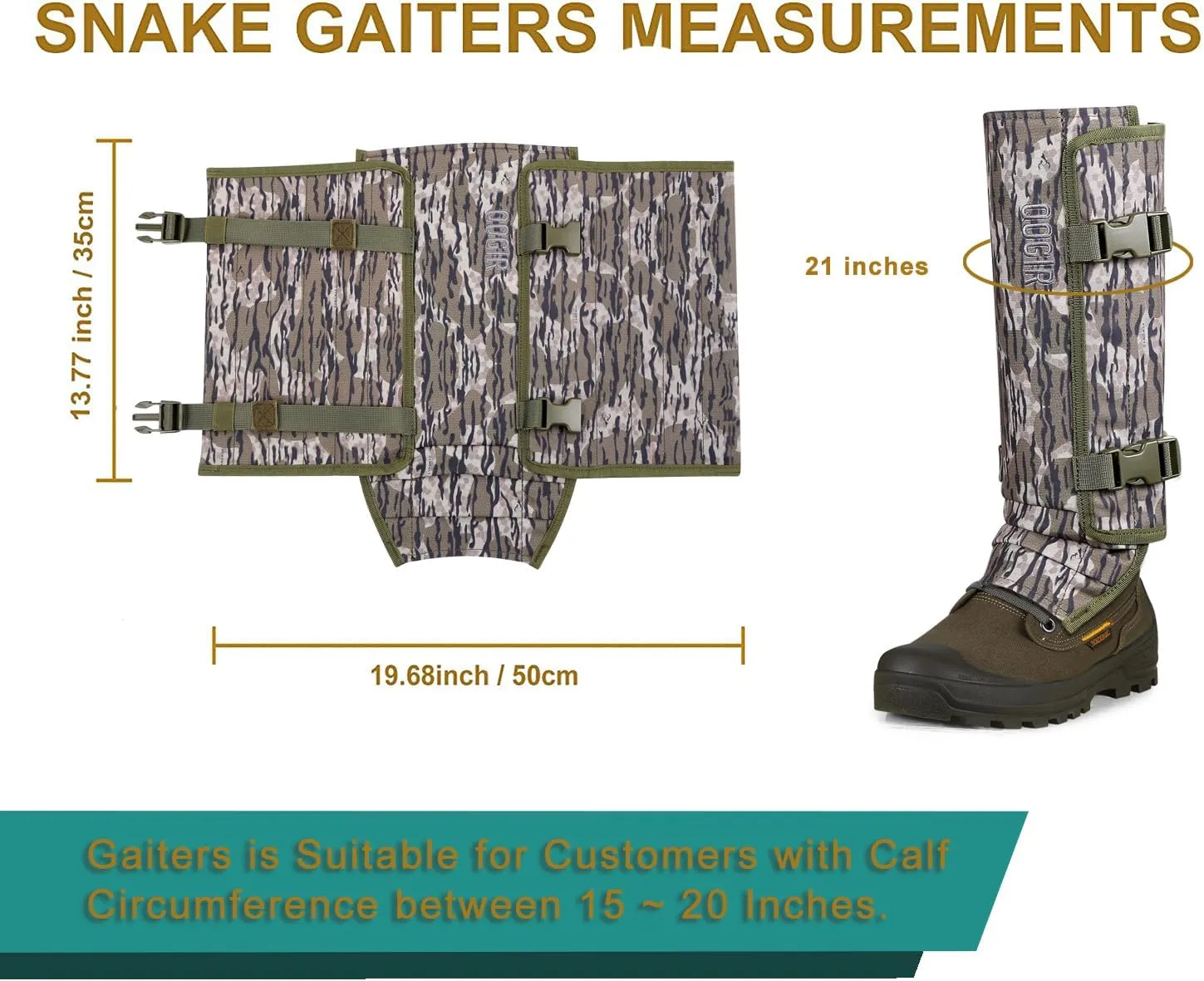 QOGIR Snake Gaiters for Hunting: Durable Snake Guards, Snake Gaiter Leggings for Men & Women, Snake Bite Protection for Lower Legs, Snake Proof Gaiters with Adjustable Size
