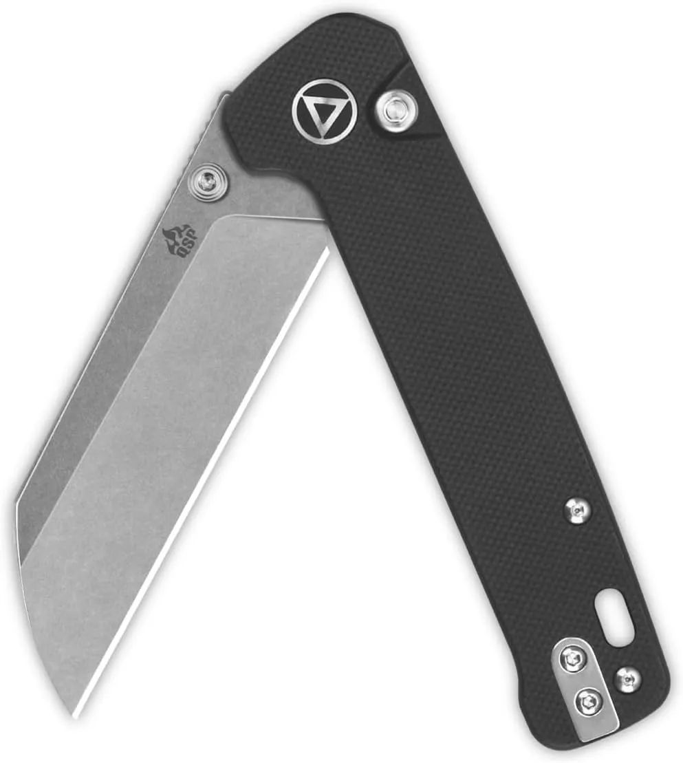 QSP KNIFE Penguin Button Lock Pocket Knife 14C28N Blade goes with G10 and Micarta Handle (stonewashed blade,black G-10 handle)