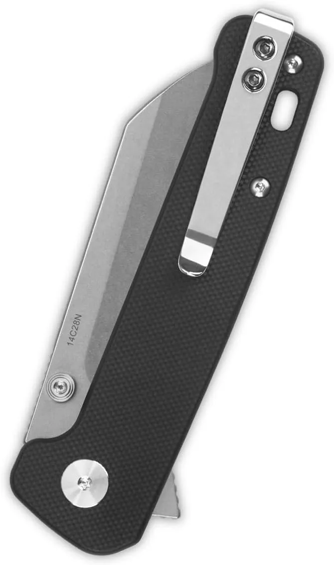 QSP KNIFE Penguin Button Lock Pocket Knife 14C28N Blade goes with G10 and Micarta Handle (stonewashed blade,black G-10 handle)