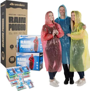 Rain Poncho Bulk Pack Disposable Ponchos Adults Emergency Raincoat Hood Strings Multi Colors