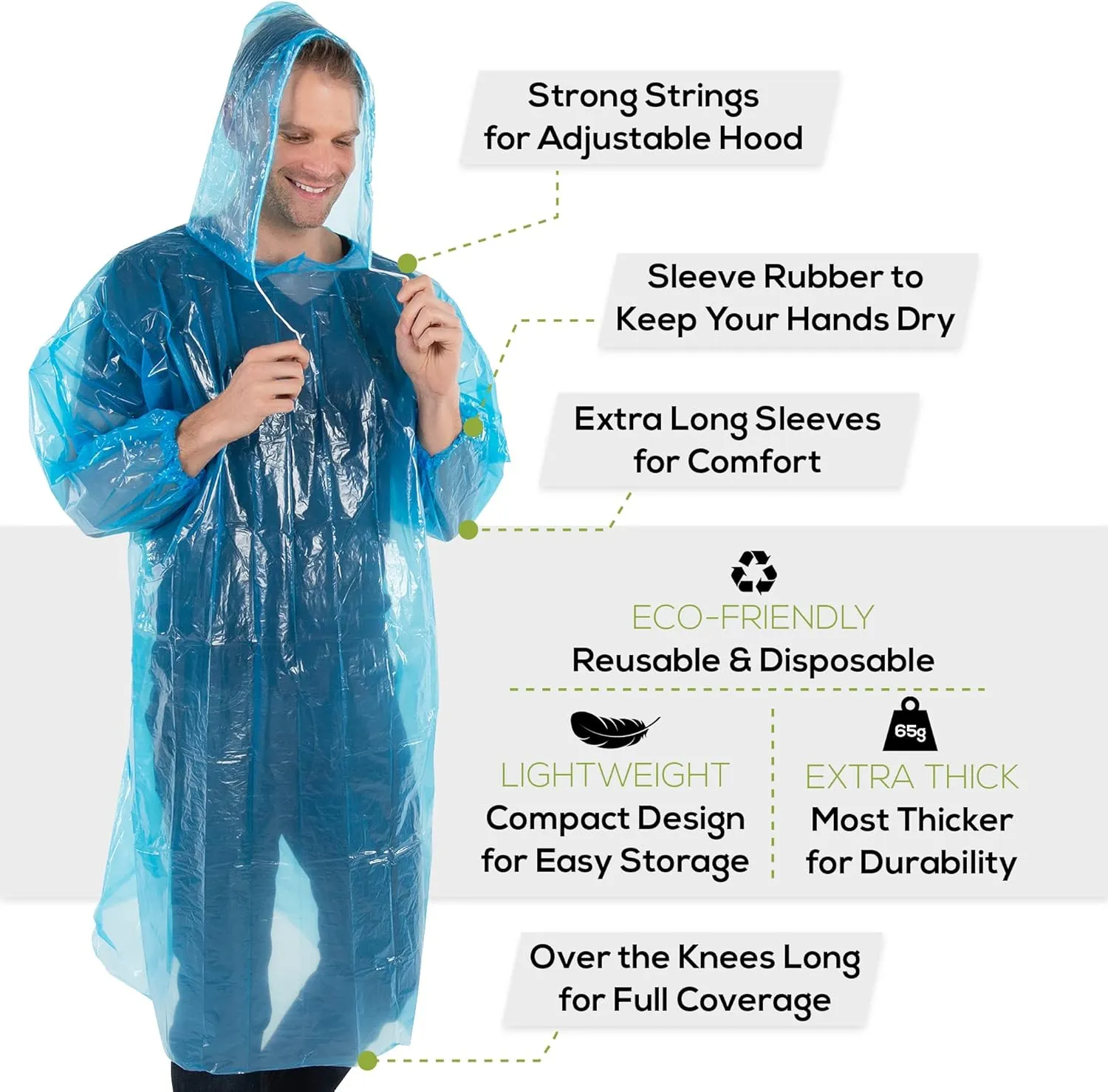 Rain Poncho Bulk Pack Disposable Ponchos Adults Emergency Raincoat Hood Strings Multi Colors