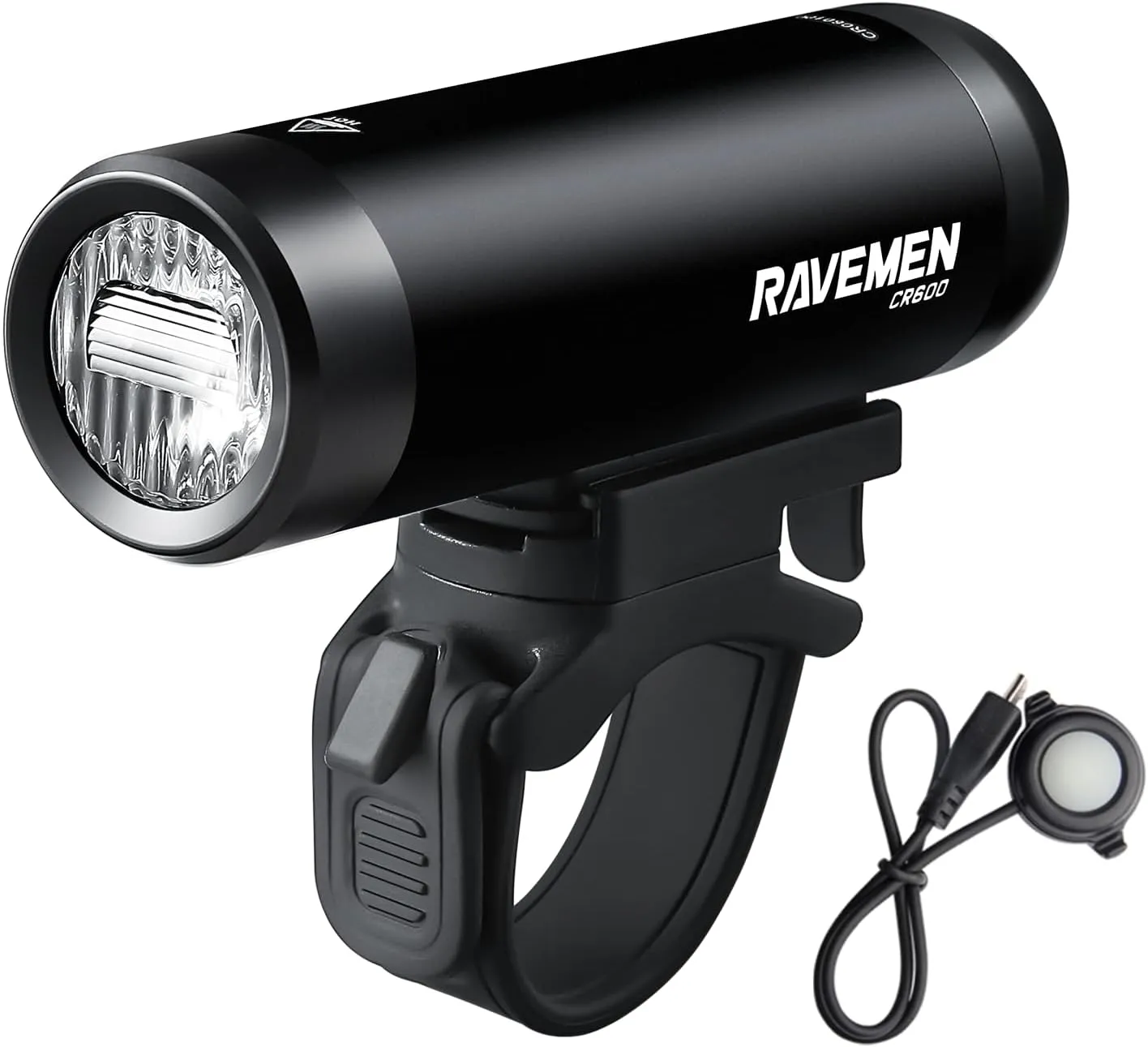 RAVEMEN 600 Lumens Bike Front Light with Wired Remote Switch Anti-Glare Beam 6 Brightness Levels 125 Meters Max Range, CR600 IPX6 Waterproof Bike Headlight for Road Urban Cyclists