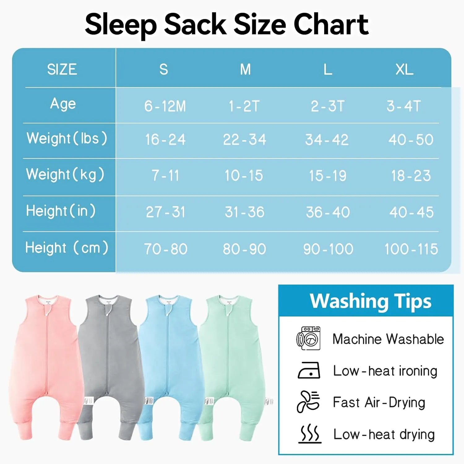 Rayon Made From Bamboo Sleep Sack 12-24 Months 1.0 Tog Ultra Soft Toddler Sleep Sack 1t-2t with Feet 2-Way Zipper Unisex Baby Sleeping Bag with Legs Baby Wearable Blanket (2 Pack)-Blue & Gray