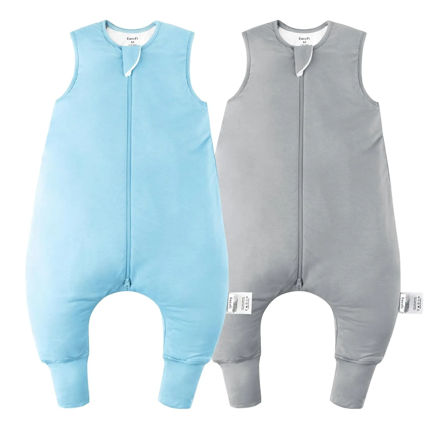 Rayon Made From Bamboo Sleep Sack 12-24 Months 1.0 Tog Ultra Soft Toddler Sleep Sack 1t-2t with Feet 2-Way Zipper Unisex Baby Sleeping Bag with Legs Baby Wearable Blanket (2 Pack)-Blue & Gray