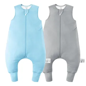 Rayon Made From Bamboo Sleep Sack 12-24 Months 1.0 Tog Ultra Soft Toddler Sleep Sack 1t-2t with Feet 2-Way Zipper Unisex Baby Sleeping Bag with Legs Baby Wearable Blanket (2 Pack)-Blue & Gray