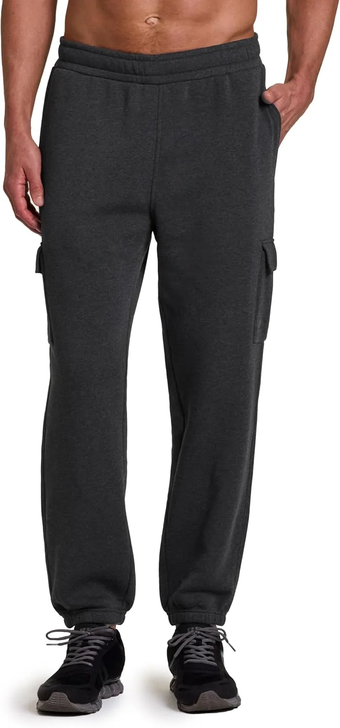 RBX Active Men's Fleece Sweatpants, Cotton Blend Cargo Pants Fleece Joggers Workout Hiking Joggers with Cargo Pockets