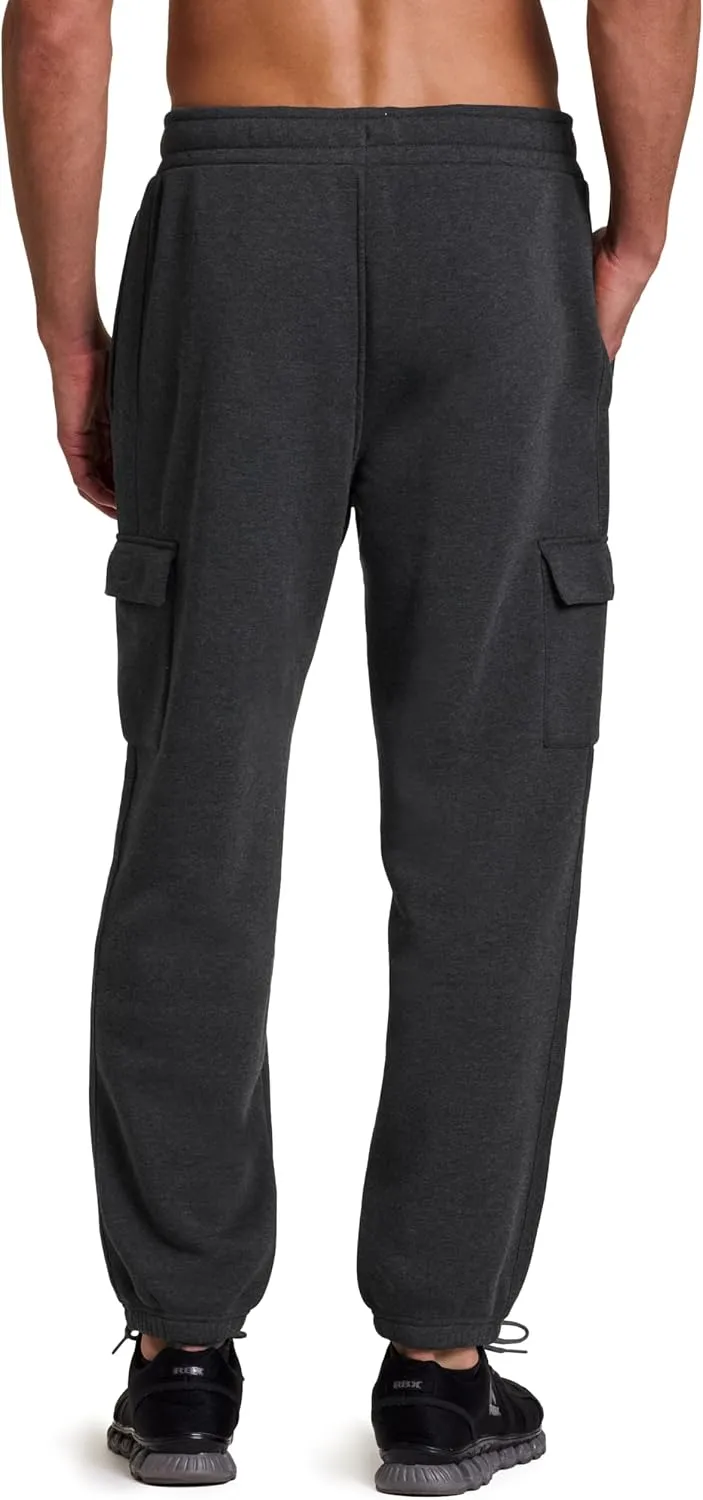 RBX Active Men's Fleece Sweatpants, Cotton Blend Cargo Pants Fleece Joggers Workout Hiking Joggers with Cargo Pockets