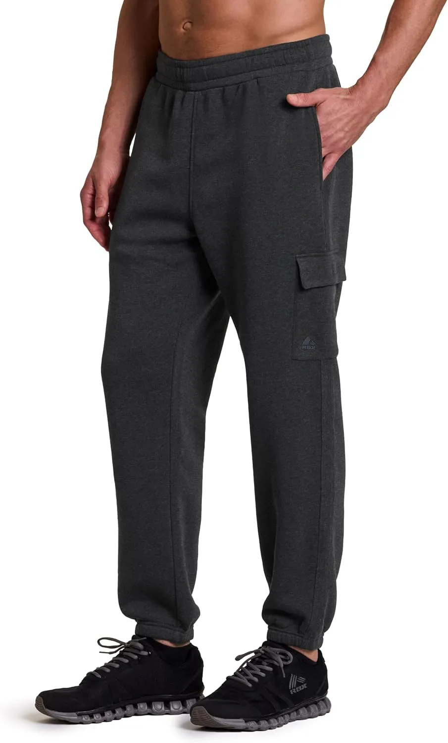 RBX Active Men's Fleece Sweatpants, Cotton Blend Cargo Pants Fleece Joggers Workout Hiking Joggers with Cargo Pockets