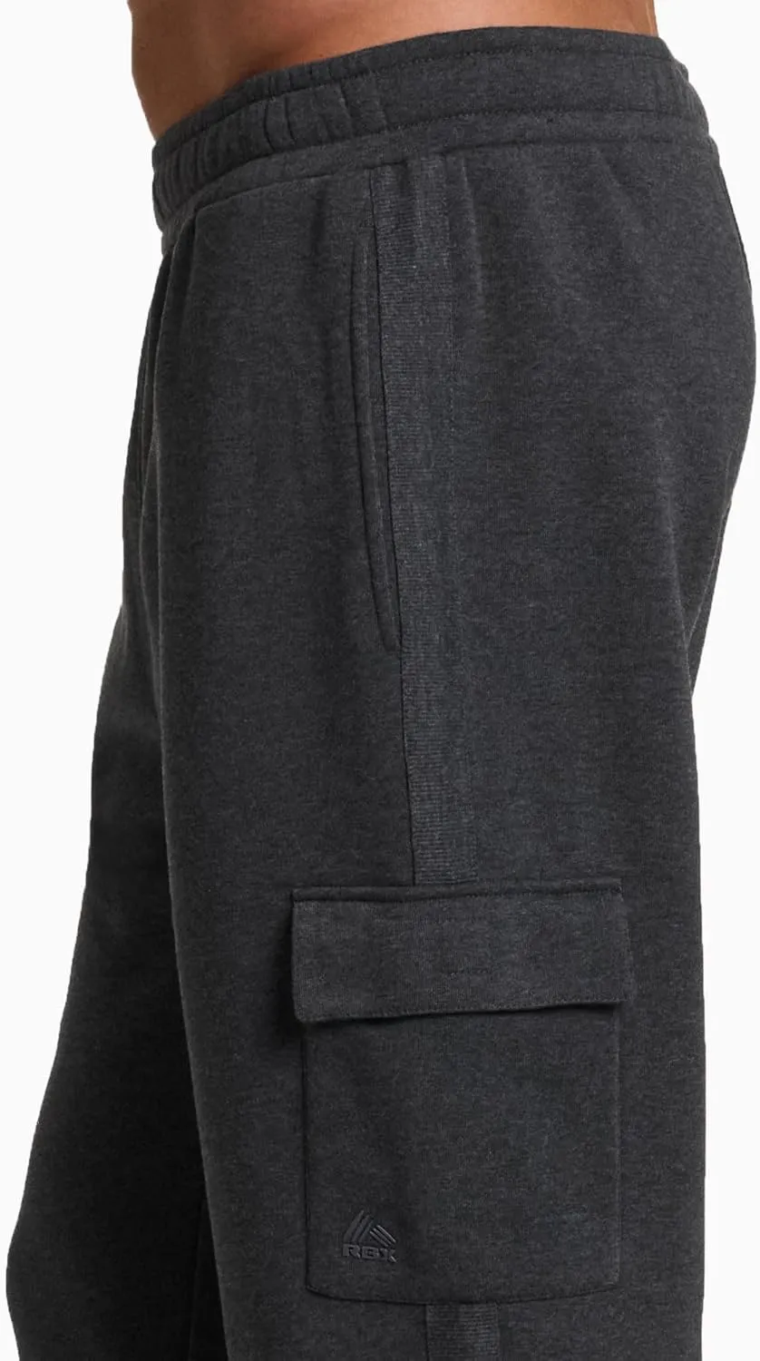 RBX Active Men's Fleece Sweatpants, Cotton Blend Cargo Pants Fleece Joggers Workout Hiking Joggers with Cargo Pockets