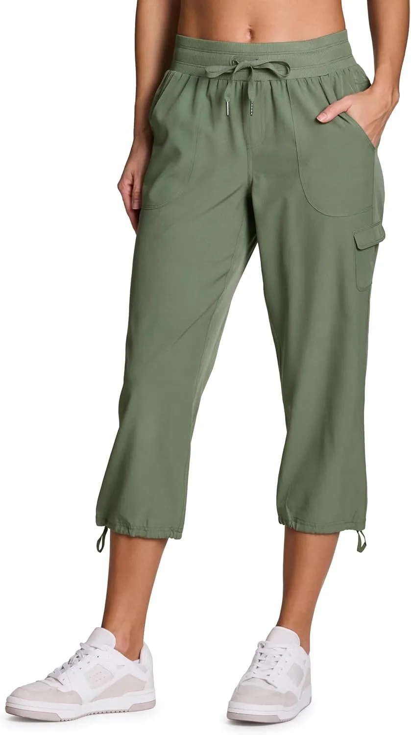 RBX Active Women's Cargo Capri Pant with Pockets Fashion Lightweight Woven with Drawstring