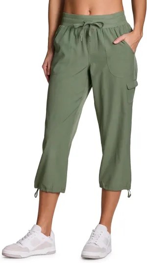 RBX Active Women's Cargo Capri Pant with Pockets Fashion Lightweight Woven with Drawstring