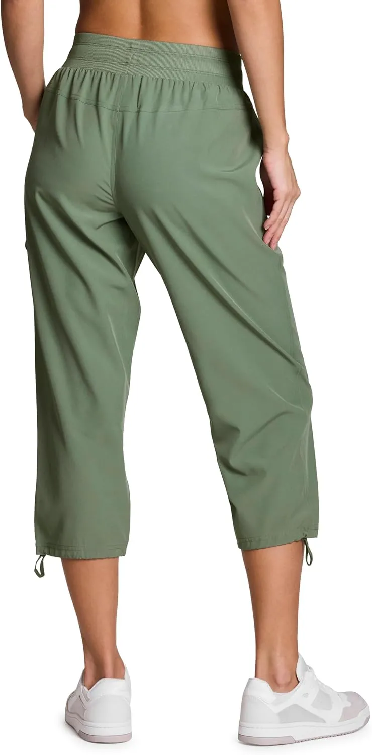 RBX Active Women's Cargo Capri Pant with Pockets Fashion Lightweight Woven with Drawstring