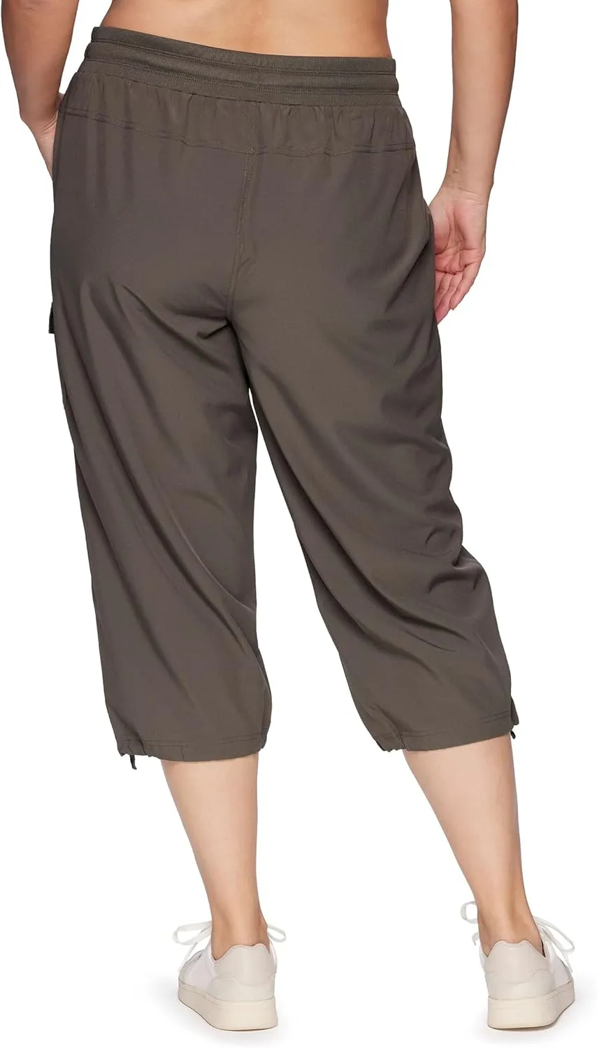 RBX Active Women's Plus Size Fashion Lightweight Woven Body Skimming Drawstring Cargo Capri Pant