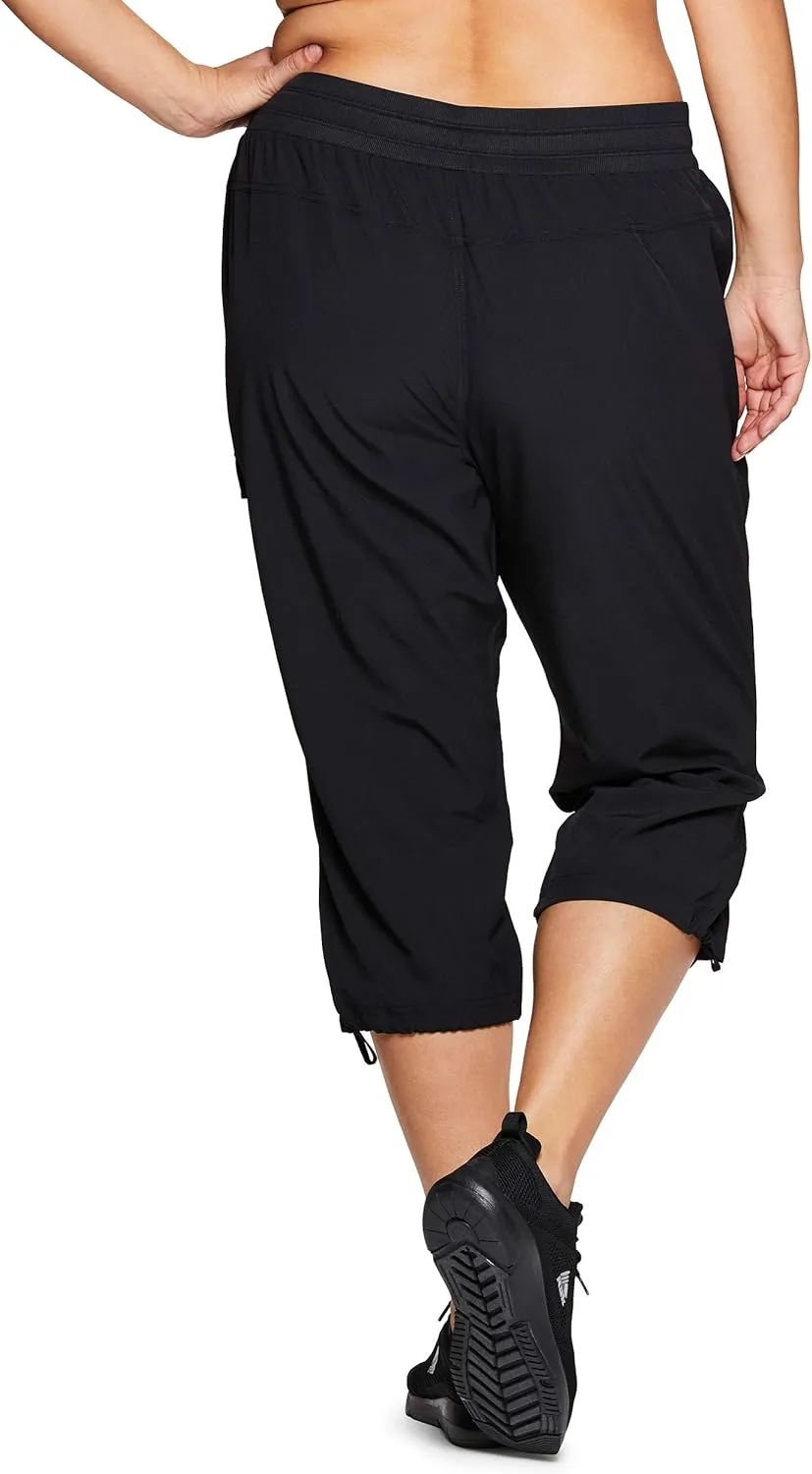 RBX Active Women's Plus Size Fashion Lightweight Woven Body Skimming Drawstring Cargo Capri Pant