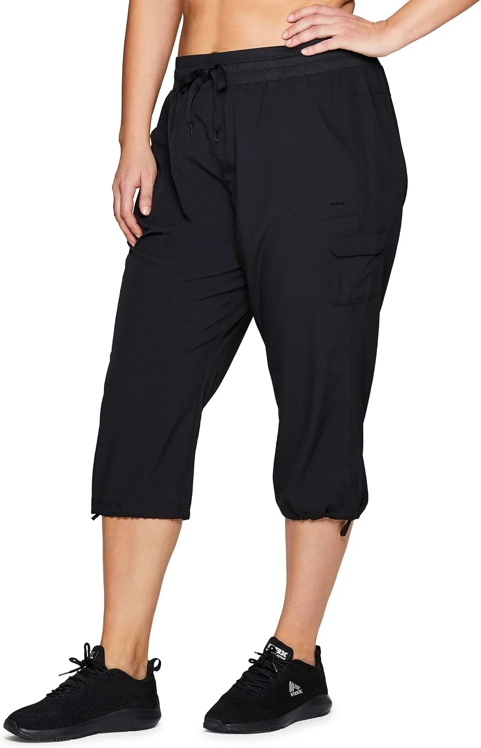 RBX Active Women's Plus Size Fashion Lightweight Woven Body Skimming Drawstring Cargo Capri Pant