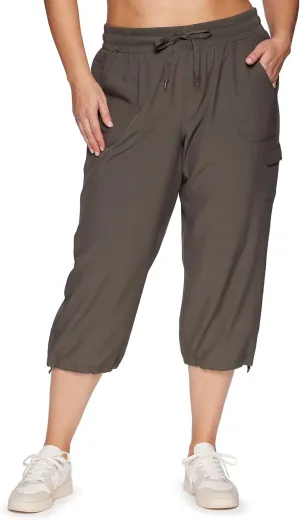 RBX Active Women's Plus Size Fashion Lightweight Woven Body Skimming Drawstring Cargo Capri Pant