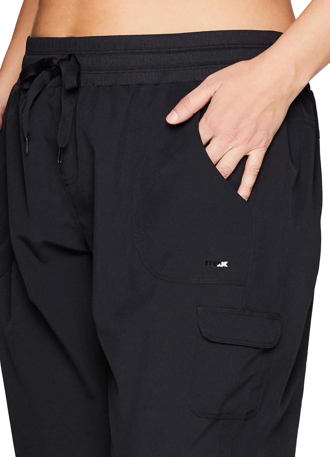 RBX Active Women's Plus Size Fashion Lightweight Woven Body Skimming Drawstring Cargo Capri Pant