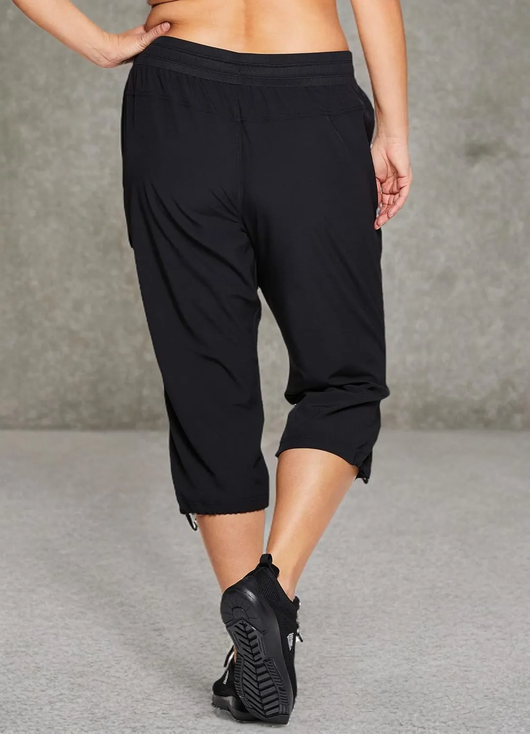 RBX Active Women's Plus Size Fashion Lightweight Woven Body Skimming Drawstring Cargo Capri Pant