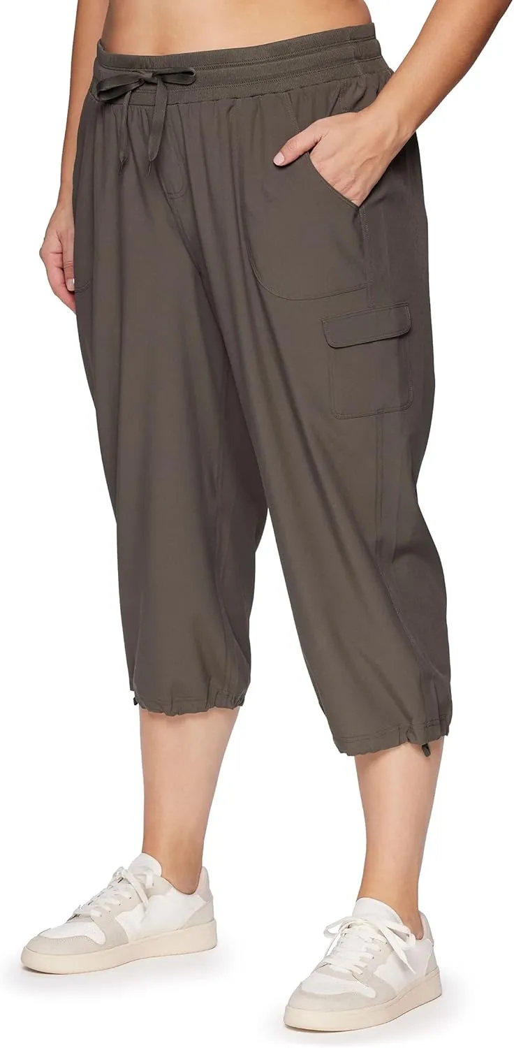 RBX Active Women's Plus Size Fashion Lightweight Woven Body Skimming Drawstring Cargo Capri Pant