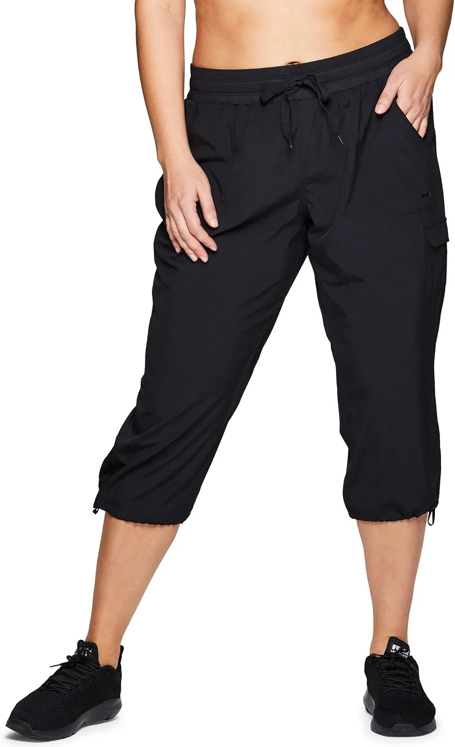 RBX Active Women's Plus Size Fashion Lightweight Woven Body Skimming Drawstring Cargo Capri Pant