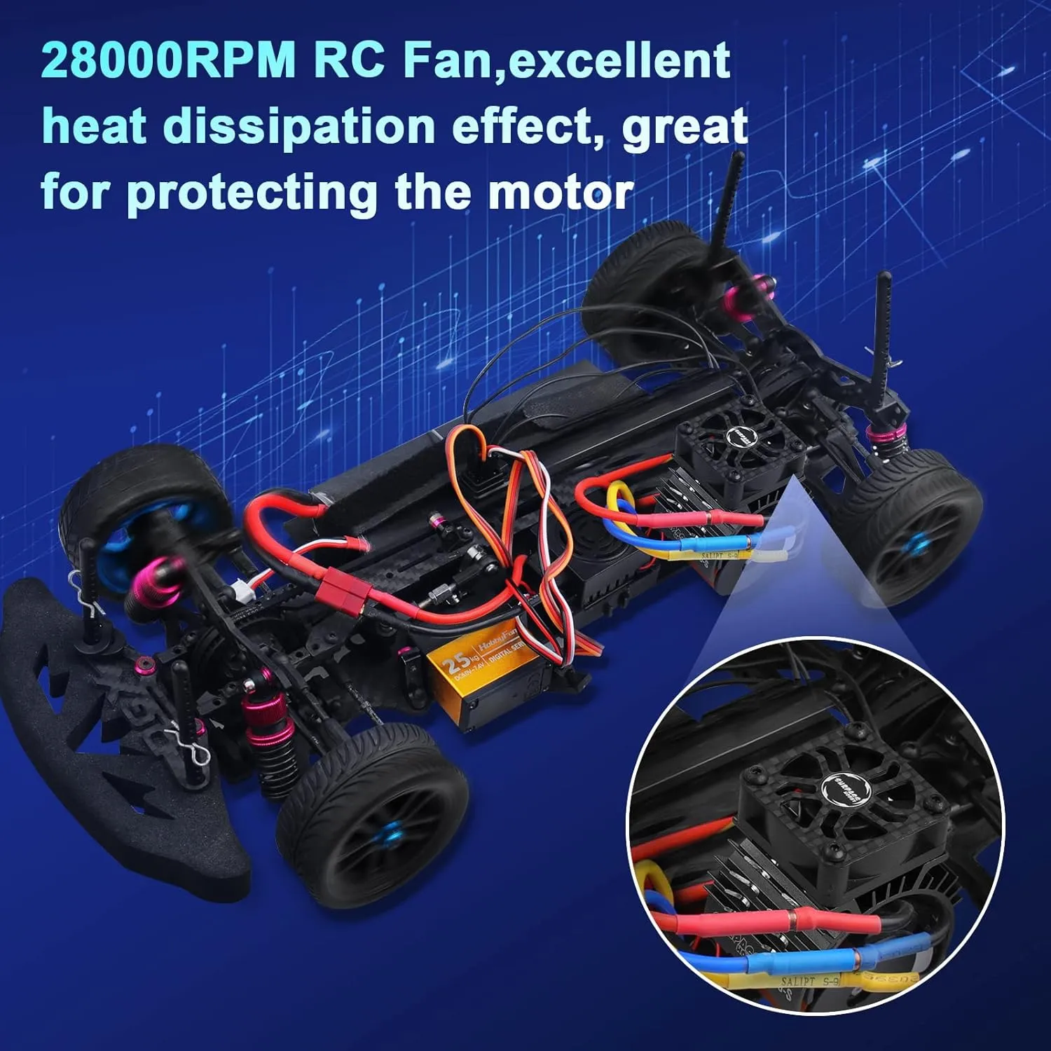 RC Cooling Fans 28000rpm 30mm Motor Fan with Metal Heatsink 3650 3660 540 550 Brushless Motor Replacement Parts for 1/10 RC Car Diameter 36-38mm Brushless Motor